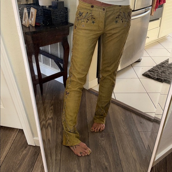 RARE Ralph Lauren blue label calf-suede tan leather embroidered western pants 6 - Picture 17 of 17